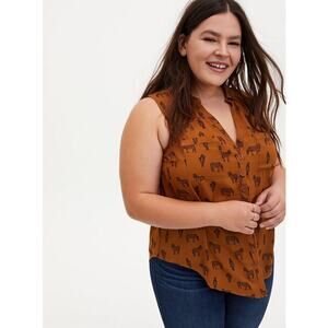 NWT Torrid Bronze Zebra Print Madison Georgette Button-Up Sleeveless Shirt Sz 2